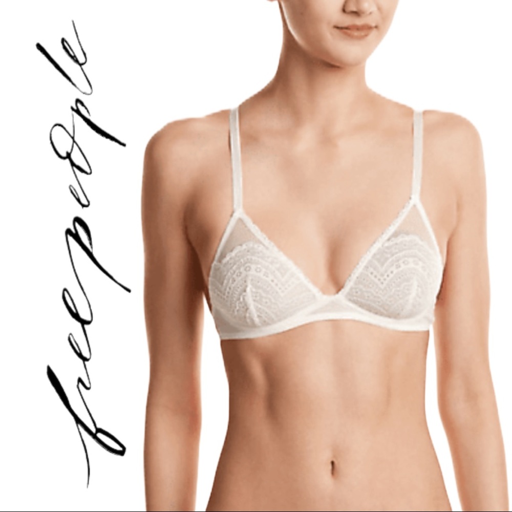 FREE PEOPLE Intimates Bra Embroidered Floral Ivory
